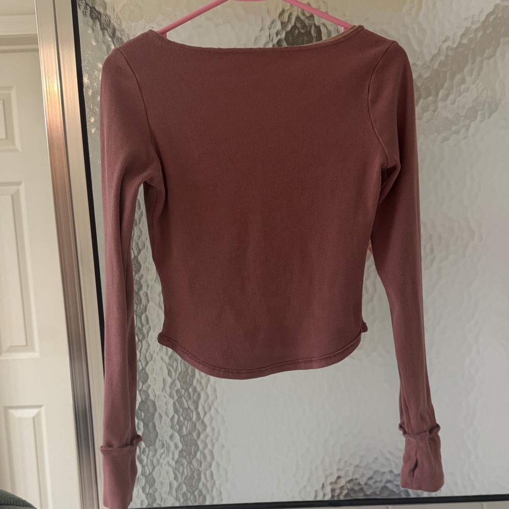Women’s Long-Sleeve Henley Top in Dusty Rose - Picture 6 of 6